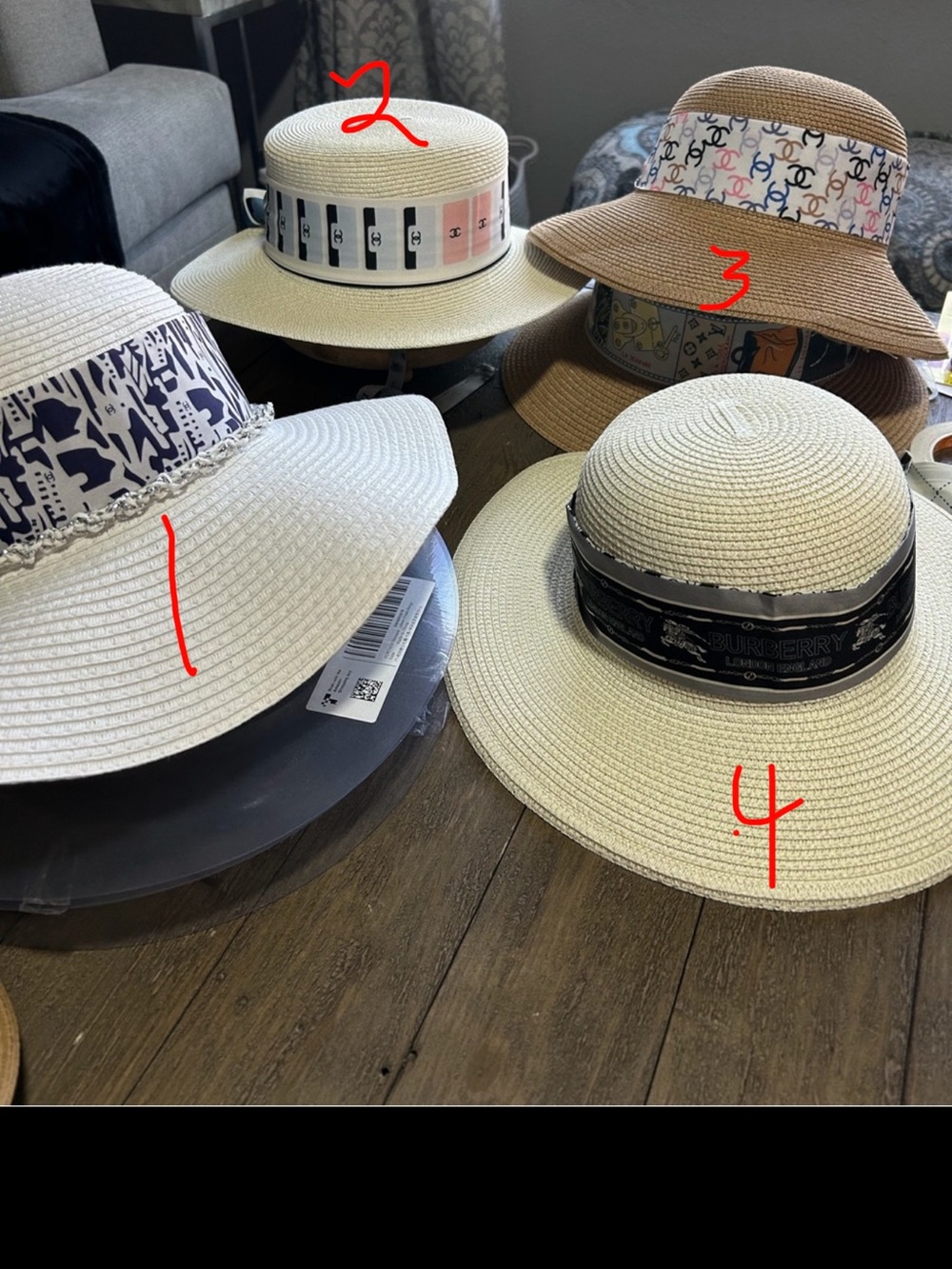 Straw Sun Hat  - White and Tan various